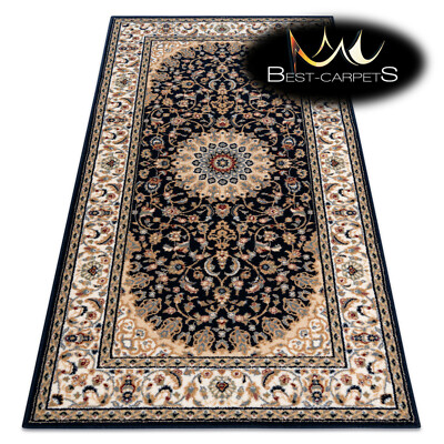 TOLLE NATURWOLLE Teppiche NAIN Rahmen Rosette beige/schwarz exklusiv beste Teppiche