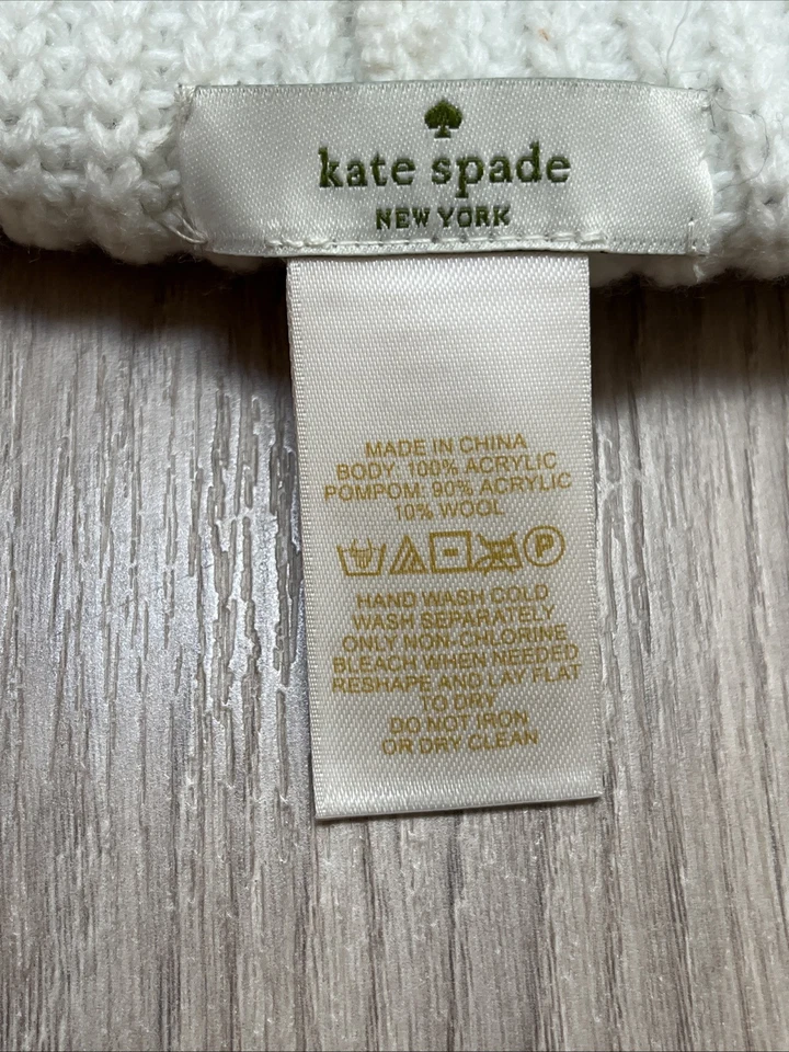Kate Spade New York Gorro Crema Negro Invierno Sombrero con Pompón Nuevo sin Etiquetas Foto 4 de 4