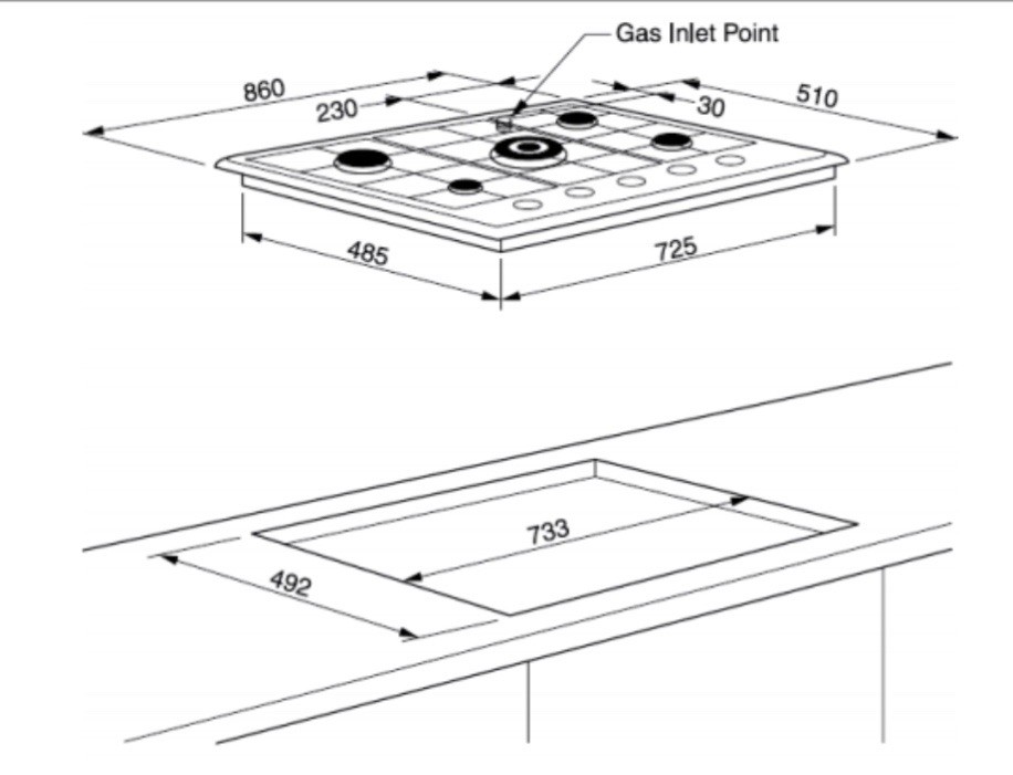 TECHNIKA 900MM 5 BURNER GAS C/TOP LEFT HAND WOK H950SLTXFPRO STAINLESS STEEL NEW — image 4
