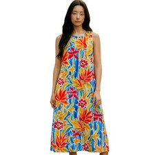 Xtreme Island Designs Hawaiian Floral Dress Women  s Size Medium Sleeveless Rayon