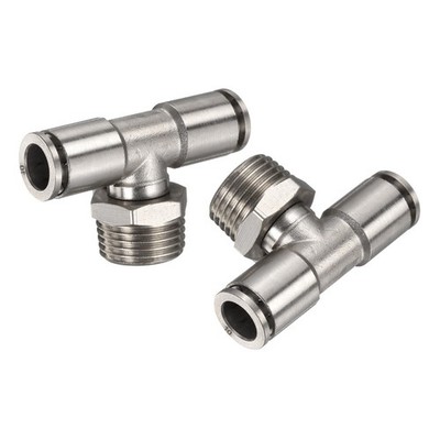 2pcs Male Branch Tee 10mm Tube ID x 1/2'' PT Thread Push to Connect Fittings