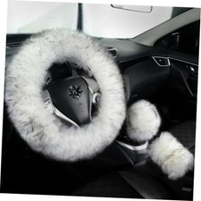 Fuzzy Genuine Sheepskin Steering Wheel Cover Set For Women Parents Wolf Tipped Fuzzy Genuine Sheepskin Steering Wheel Cover Set For Women Parents Wolf Tipped