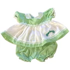 Vintage Cabbage Patch Kid Clothing - Green Gingham White Lace Trim Logo Dress