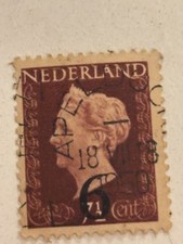 1950 NEDERLAND NETHERLANDS OVERPRINTED 6 ON 7 1/2 CENT VF USED