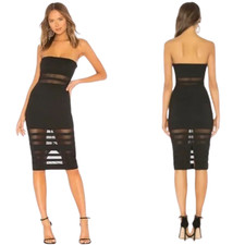 Revolve By The Way Strapless Mesh Bodycon Midi Dress Women's Large Black NWOT
