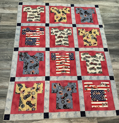 Motorcycle Cars Quilt Handmade Double Sided 43x56 Vintage