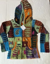 Girls Colorful Patchwork Hippy Hoodie BOHO Razorcut Stonewashed Cotton Size M