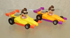 2 Vintage 1990 BIG BOY Toy Race Cars Yellow & Orange Elias Bros Restaurant Promo