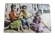 Black Americana Antique Postcard 1916  RPPC Colorized Sugar Cane Grinders