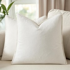 26x26 Inch Linen Solid Euro Throw Pillow Covers Set of 2 Cream White Decora...