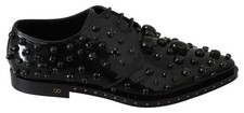 Dolce & Gabbana Black Leather Crystals Dress Broque Women's Shoes Authentic