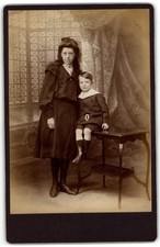 Cabinet Card Circa 1880s Unknown Lady and Boy Fancy Dress Unmarked