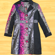 NEW 101 IDEES SZE 14 BLACK PINK METALLIC FLORAL PATCHWORK EMBROIDERY COAT JACKET