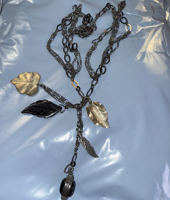 sterling silver charm necklace 925 Pendent feather leaf onyx sterling silver 36''