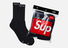 Supreme Hanes Crew Socks Black 4 Pack Men's Size 6-12 New