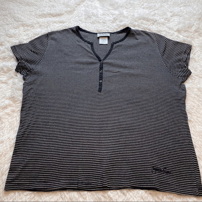 Jonathan Logan Short Sleeve Blue/White Striped Casual Front Snap Top, Size XL