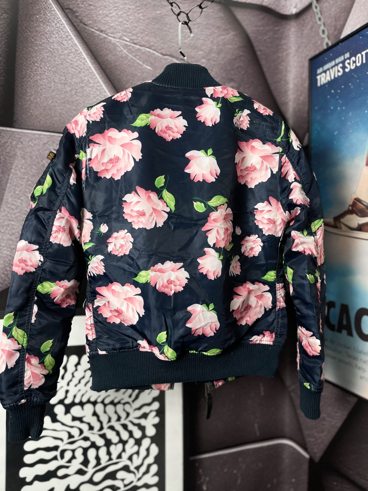 Alpha Industries MA-1 Floral Bomber Jacket Navy Pink Rose Flight S image 6