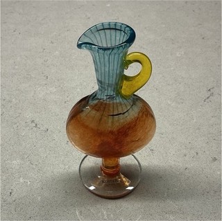 Kosta Boda Art Glass Ribbed Pitcher Blue Amber Yellow Clear Decorative