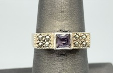 Sterling Silver, Purple CZ Marcasite Stones Ring-Sz. 6.5
