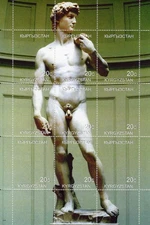 Kirghizistan 1999 STATUA DAVIDE DI MICHELANGELO FIRENZE Foglio Composito (9) MNH