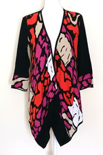 Cárdigan abierto tejido negro hilo italiano Angel by Sabri Ozel rosa naranja estampado talla S