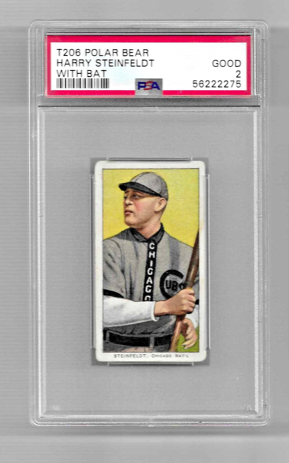 1909-1911 T206 POLAR BEAR TOBACCO BASEBALL CARD PSA 2 HARRY STEINFELDT BAT CUBS