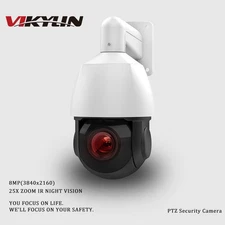 VIKYLIN 25X Zoom 8MP MIC IR POE PTZ IP Camera Auto Tracking Human Detection