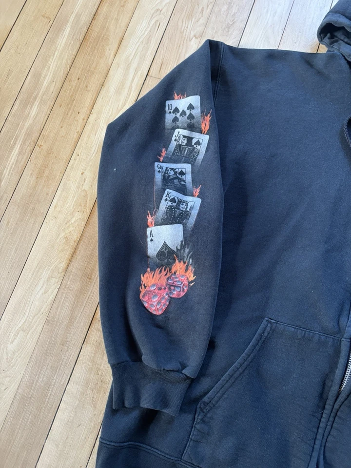 VTG 90s Harley Davidson Full Zip Hoodie Sweatshirt 1997 Size M Flame Sleeve RARE - Image 3 of 4