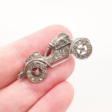 Antique Solid Silver Car Brooch Diamond Paste Automobile Collectible Sweetheart