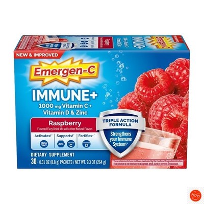 Immune+ Dietary Supplement Powder Drink Mix with Vitamin C - Raspberry - 30ct