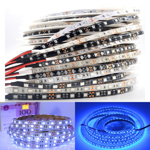 DC12V 3528/5050 UV ultraviolet violet 60 LED/M 300 LED bande lumineuse noir/blanc PCB - Photo 1 sur 8