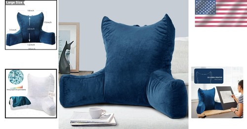 Ergonomic Velvet Back Pillow for Bed with Washable Cover and Storage Pockets - Picture 2 of 7