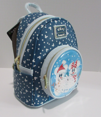 NWT Loungefly Disney Mickey and Minnie Snowman Snowglobe Backpack with Wallet Loungefly Mickey Minnie Snowglobe Backpack & Wallet Set | eBay main image 4
