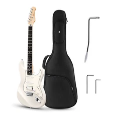 Donner Q1 Electric Guitar HSS Solid Body Gig Bag Tremolo Bar Polar White Glossy