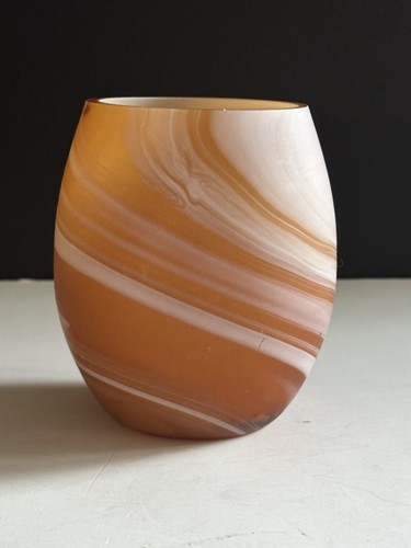 Vtg Hand Blown Glass Votive Tea Candle Holder Carmel Frosted Swirl 4” Pier 1 - Picture 4 of 24