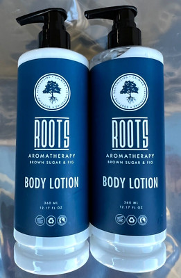 2 Bottles ROOTS Aromatherapy BODY LOTION Brown Sugar & Fig 12.17oz Each