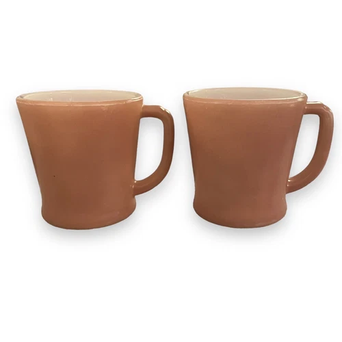 Pair Of Vintage Anchor Hocking Fire King D-Ring Mugs Milk Glass Rose Mauve