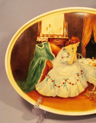 Handbemalt signiert Bavaria Mutter mit Baby in der Wiege Porzellan 12" Tablett - Bild 2 von 10
