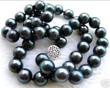 10mm Round Rainbow Black South Sea Shell Pearl Round Beads Necklace 18''