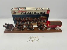 Vtg AMT Budweiser Clydesdale 8 Horse Hitch Wagon Model Kit Built W/ Box As Is