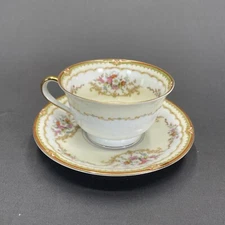 Noritake Erinus Footed Cup And Saucer Replacement Floral Gold Trim Pattern #639