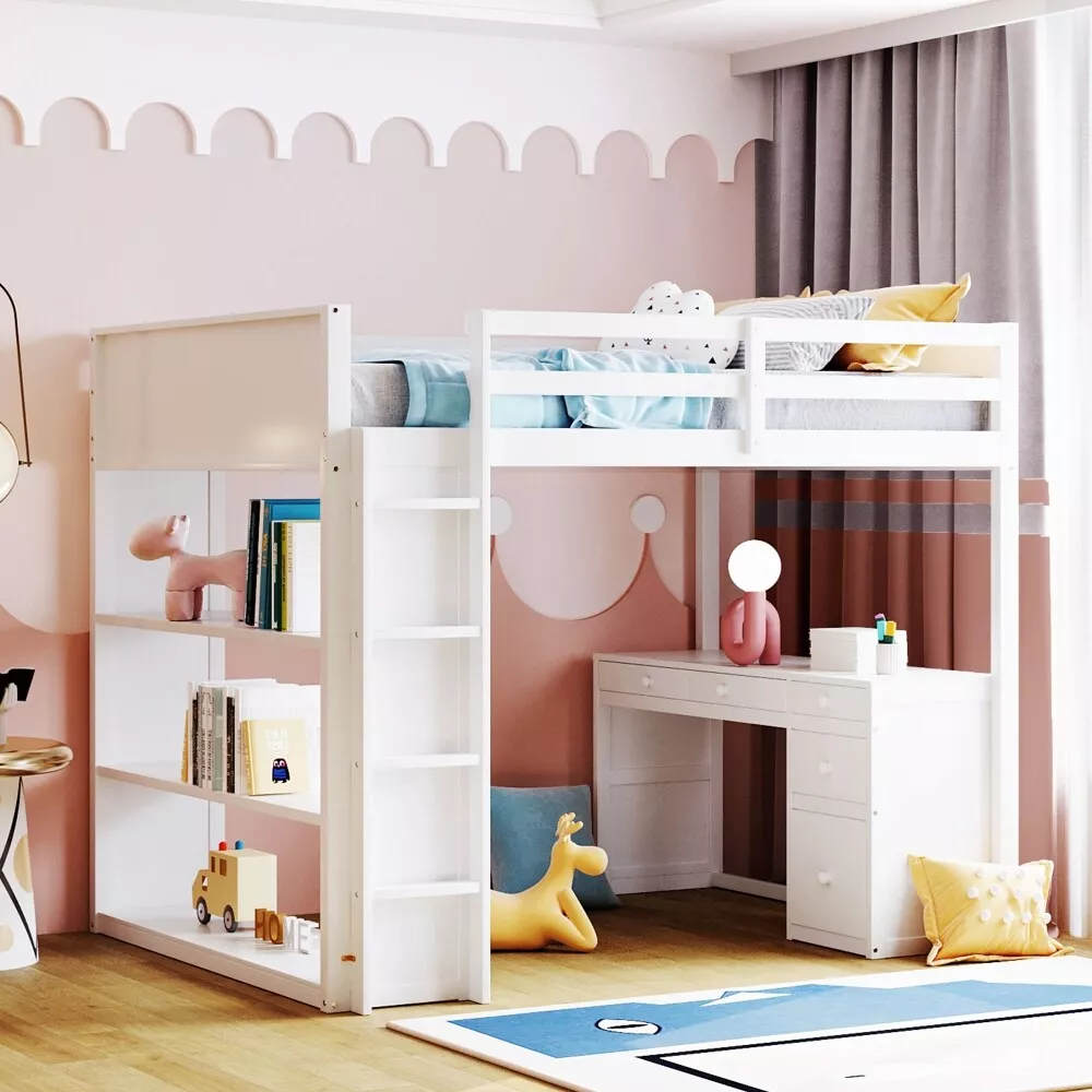 Cheap full size loft bed with desk deals
