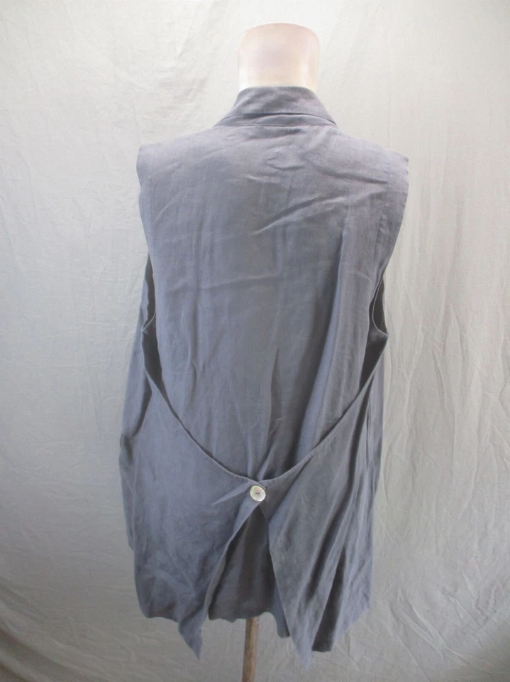 Cómodo Chaleco Formal EE. UU. Talla L Para Mujer Lino Sin Mangas Bolsillo con Cremallera Frente Abierto 617 Foto 4 de 4