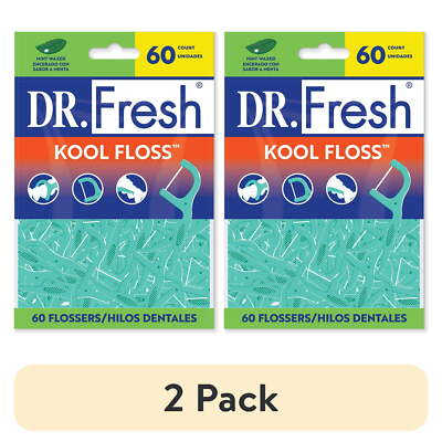 Dr. Fresh Brand Kool Floss Mint Waxed Dental Flossers Picks, 60 Count 2 pack