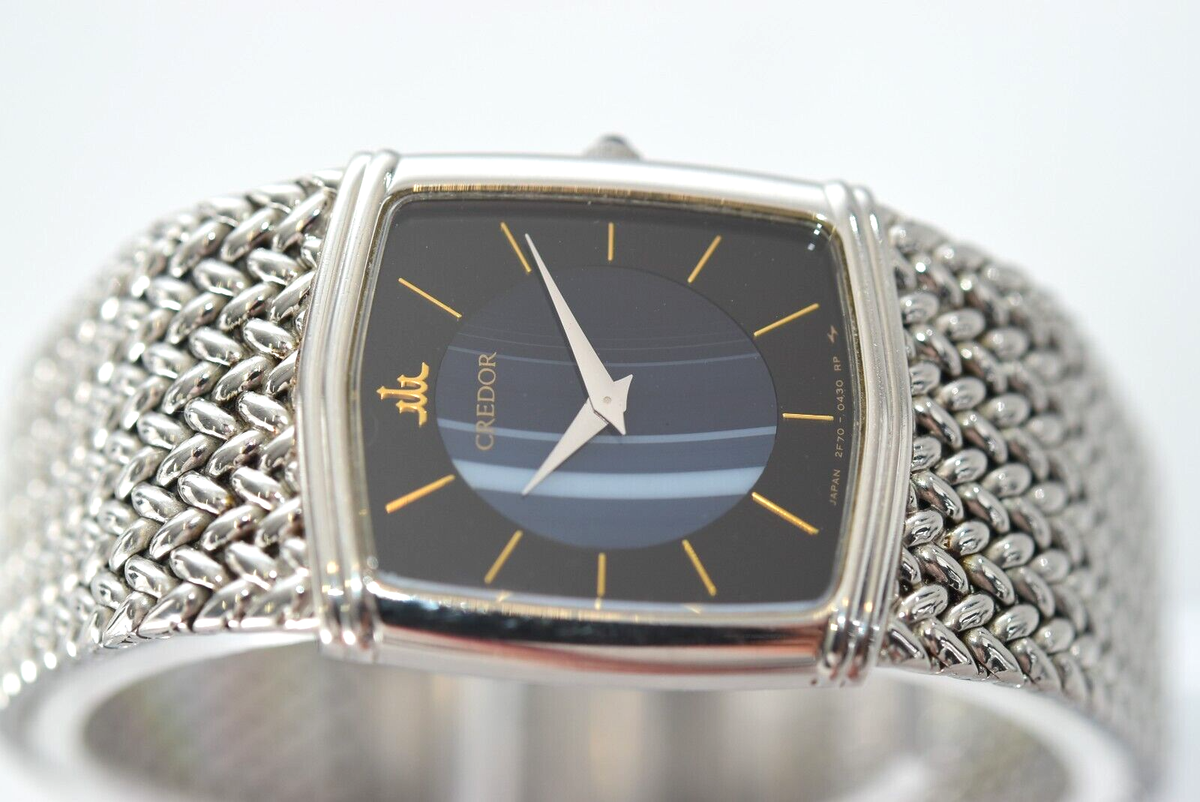 Near MINT] Vintage SEIKO CREDOR 2F70-5390 Blue Agate 21mm Dial Qz