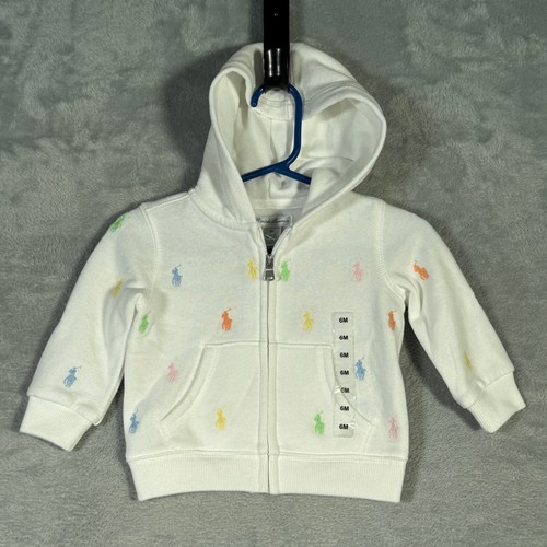 Ralph Lauren Hoodie Girls 6M White Pony All Over Full Zip Jacket Fleece - 第 1/6 張圖片