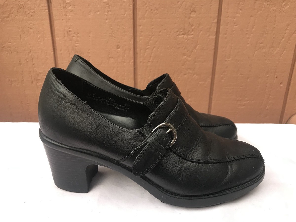 Dansko Women Heels Loafers Black Leather Casual Slip On 