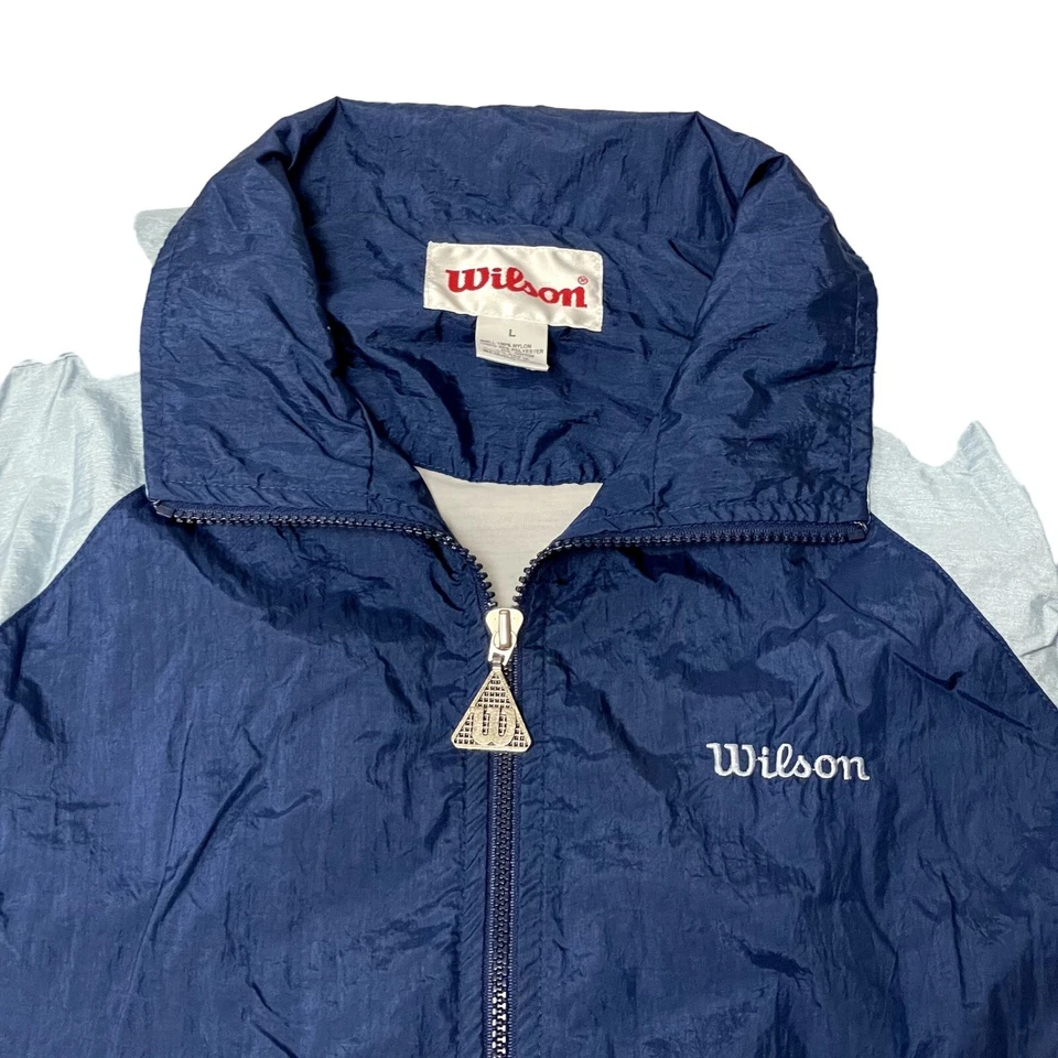 De Colección Años 90 Wilson Brillante Azul Nylon Cortavientos LOGOTIPO Traje de Pista ROPA DE CALLE Chaqueta Foto 4 de 4