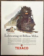 Original 1929 Texaco Ad: Lubricating 10 Billion Miles, Train Illustration