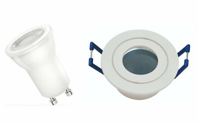 8xLed Bad Feuchtraum Spot weiß rund mit 35mm MR11 Led GU10 L warmweiß 230 Volt